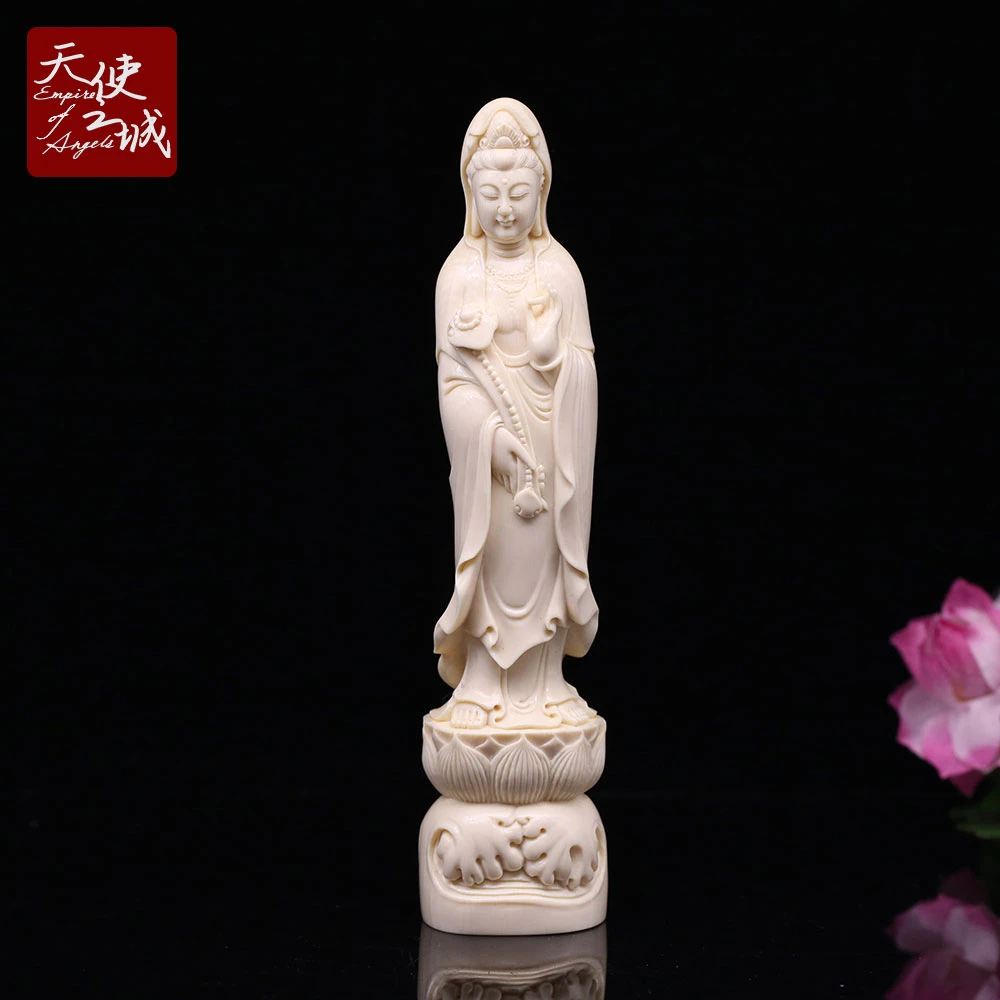 天然猛犸象牙如意观音摆件