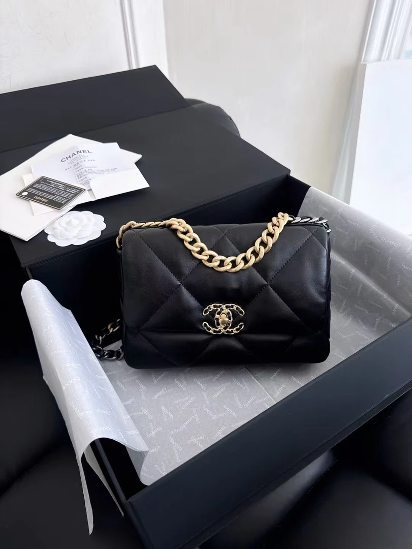 99新 Chanel/香奈儿 19Bag 小号30开黑色金扣