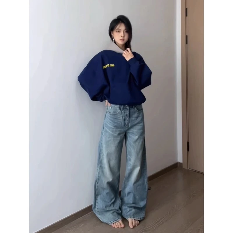 OaOO藏青色重磅连帽卫衣男款高级感撞色拼接帽衫美式短款情侣外套