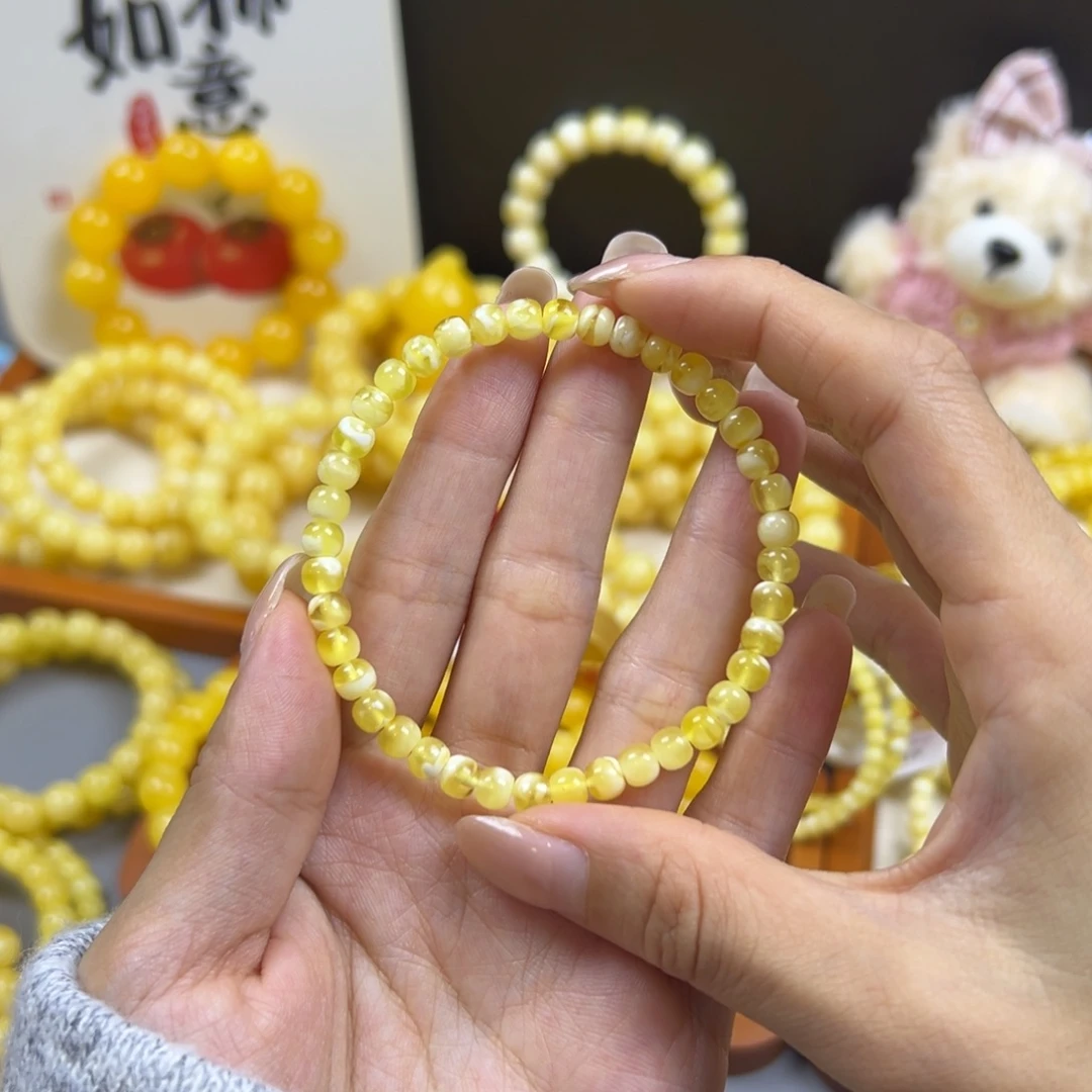 琥珀未镶嵌手链金瓷白 5mm
