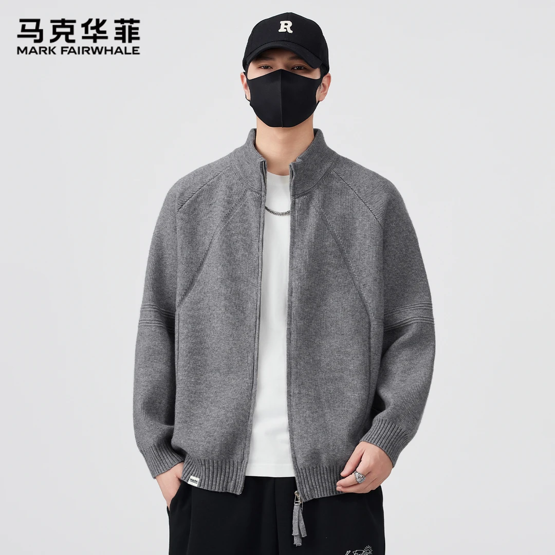 马克华菲春秋男女同款针织开衫立领毛衣宽松休闲时尚百搭外套
