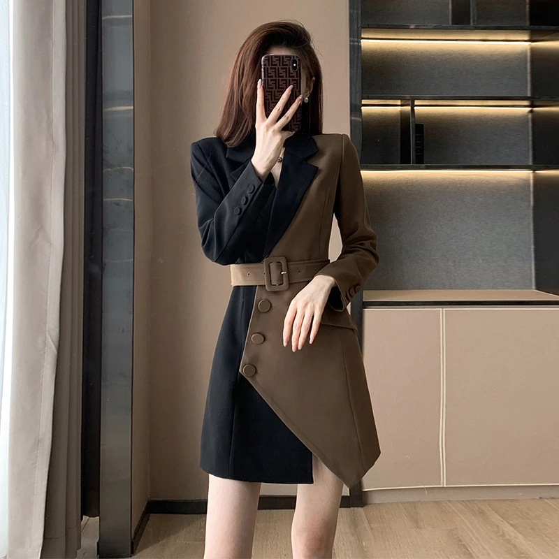 新款女装桔梗法式气质不规则赫本风连衣裙设计小众西装裙1908