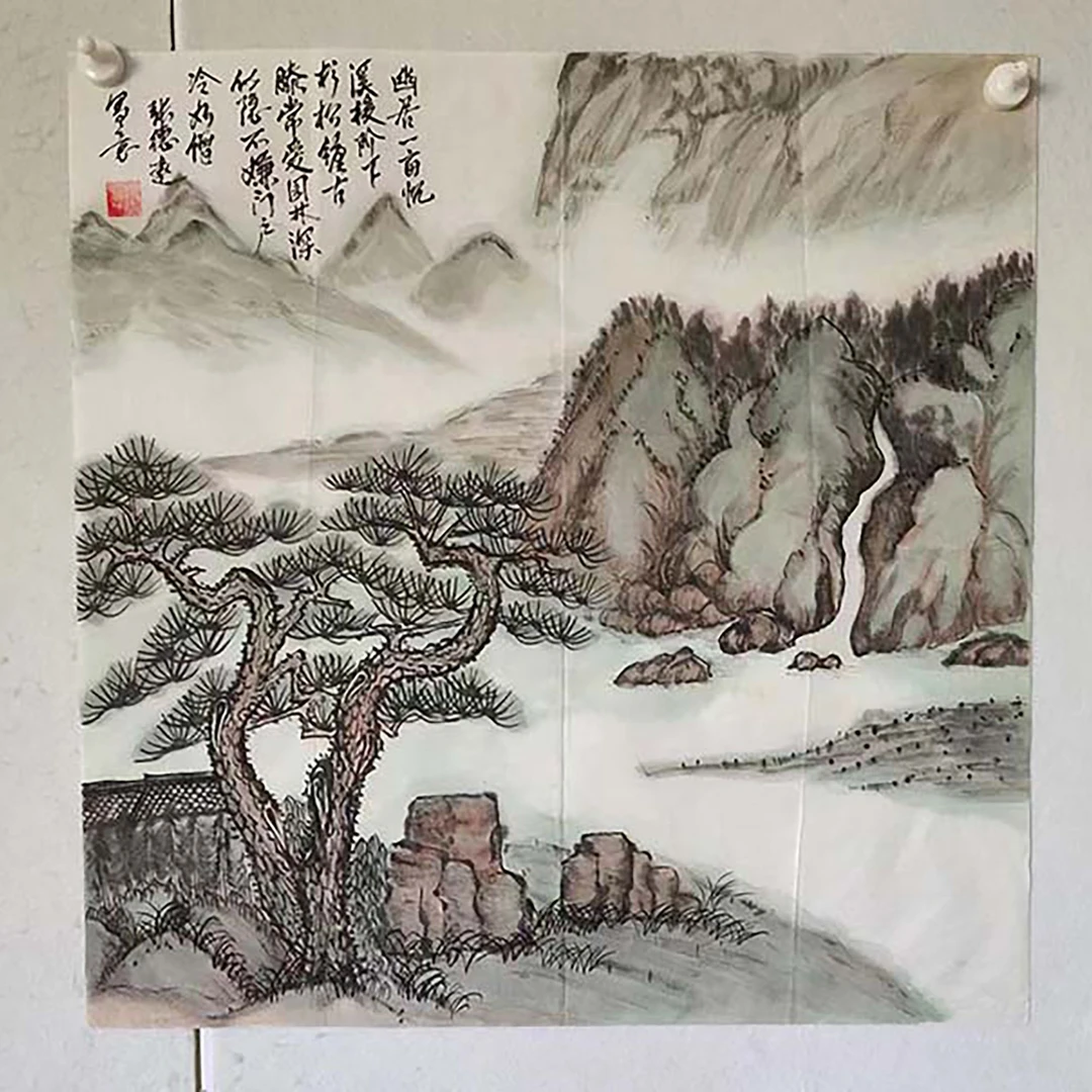 4084 纯手绘老字画《幽居》斗方  尺寸 68×68