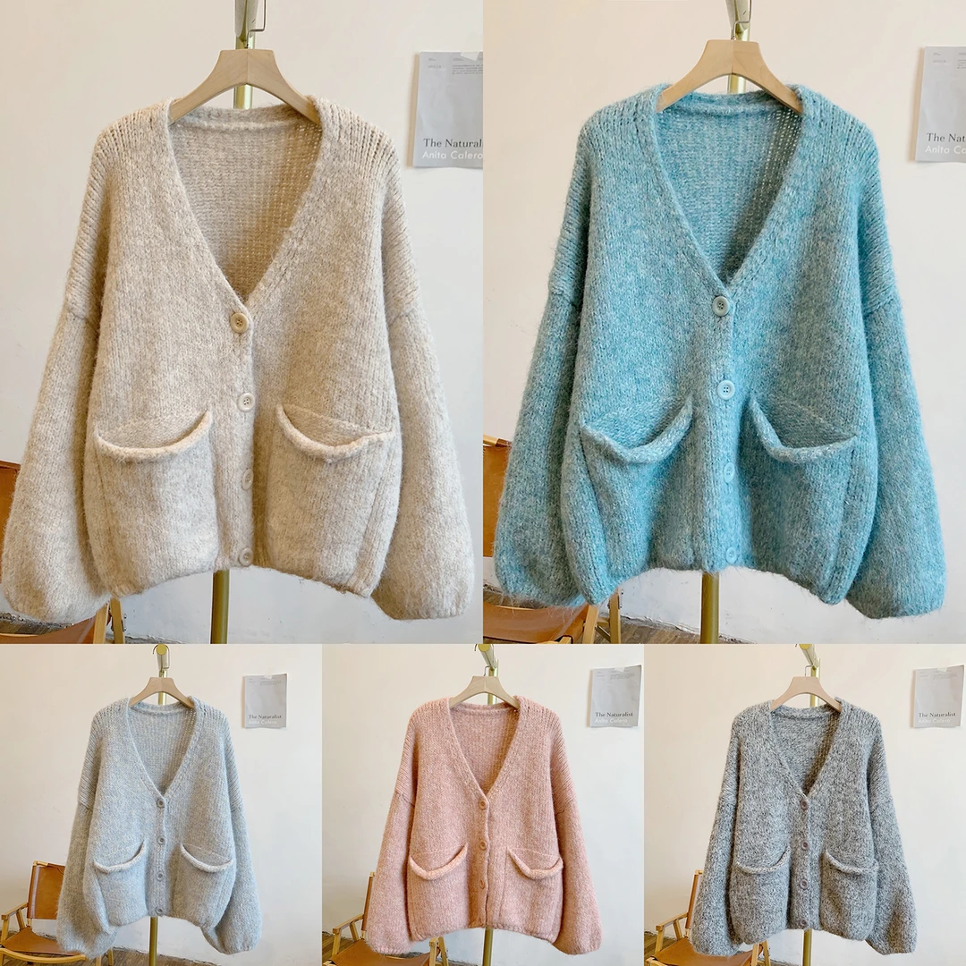 糯叽叽C4828双口袋V领针织开衫外套