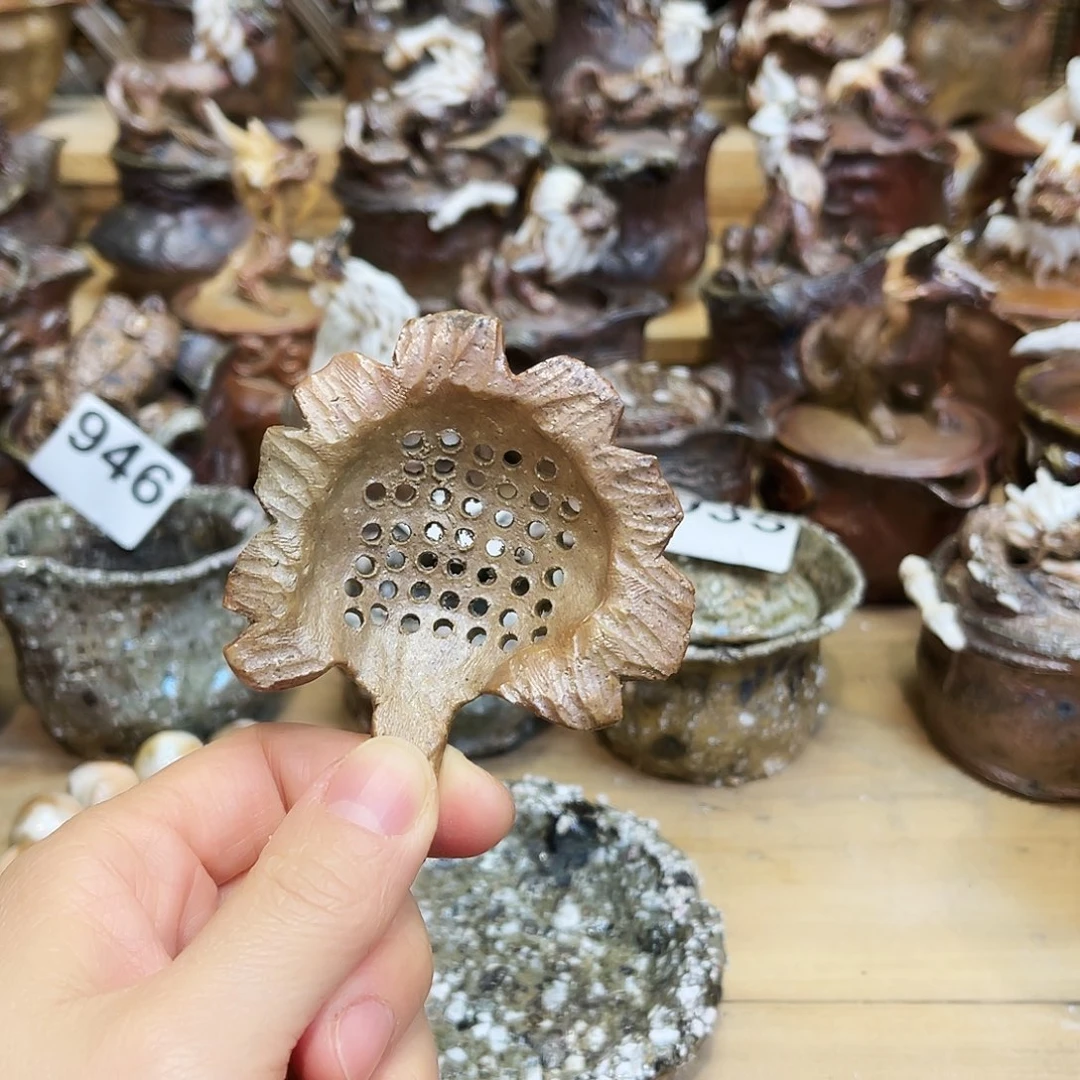 瓶柴烧粗陶手茶漏