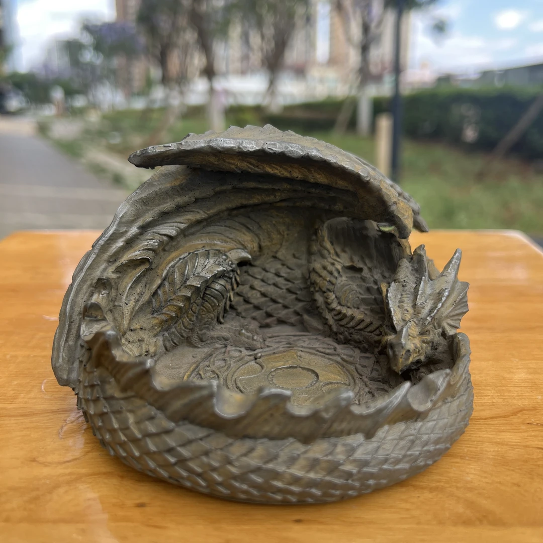 铸铁艺术盘龙烟灰缸个性高级瑞兽办公桌面飞龙摆件装饰工艺收藏品