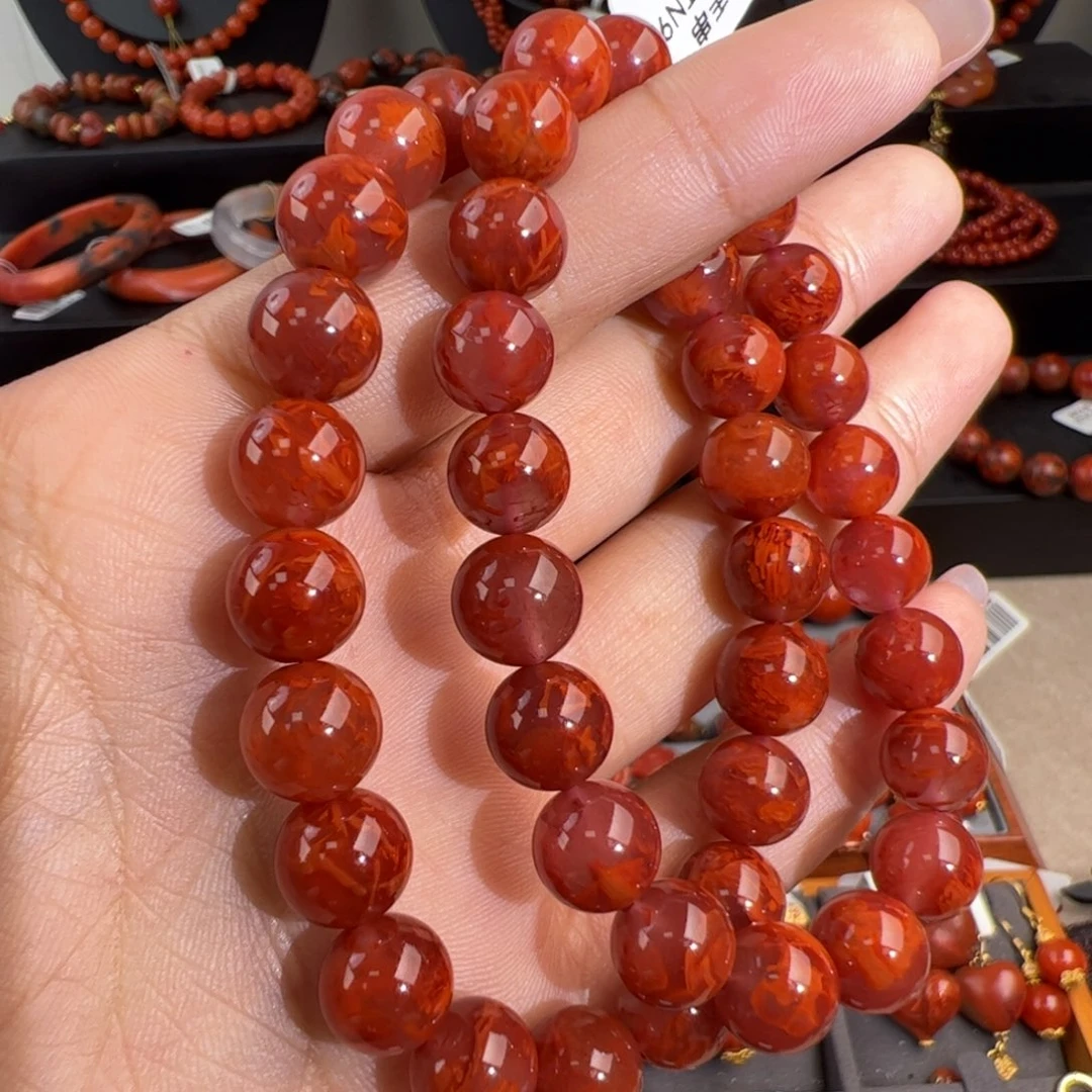 南红玛瑙未镶嵌（牛血妖花火焰圆珠单圈9mm+