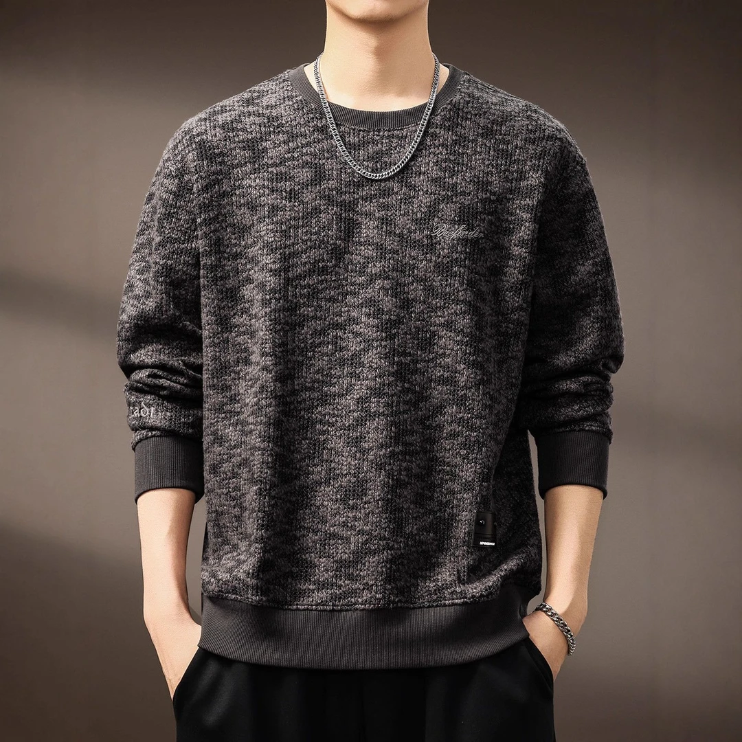 高端美式350g重磅复古针织卫衣男秋季潮牌宽松简约百搭毛衣打底衫