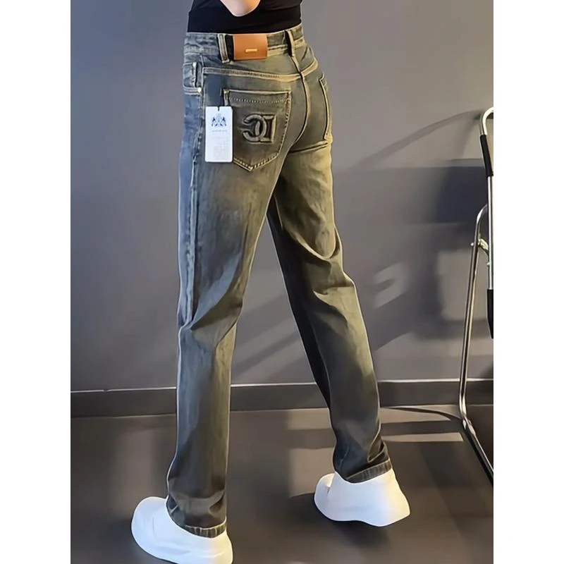 大码男装潮牌轻奢男士新款微阔腿美式高街风直筒潮流牛仔裤时尚潮