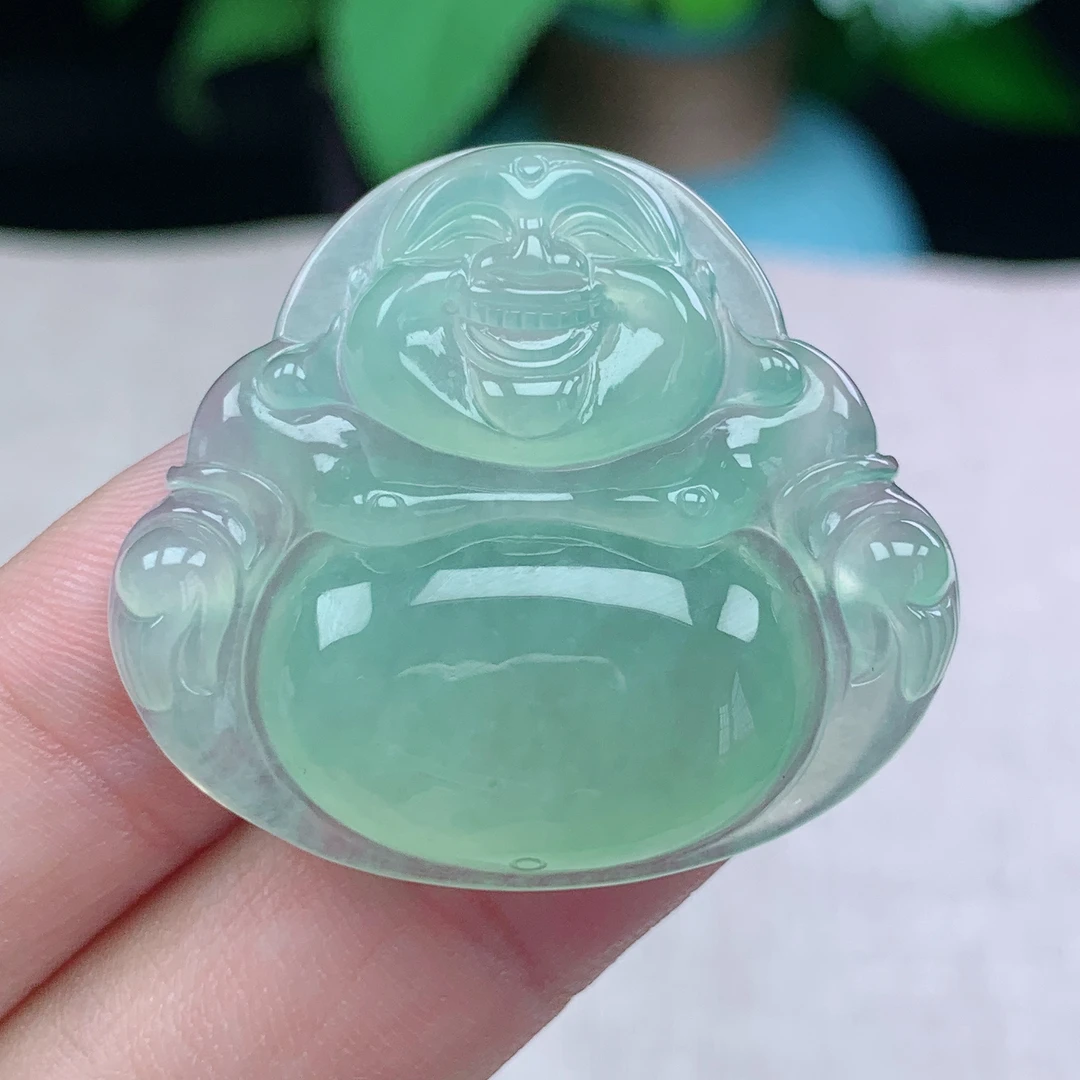 y缅甸天然翡翠A货31.9-36.1-6.5玉石老坑料冰种晴绿佛公吊坠礼物