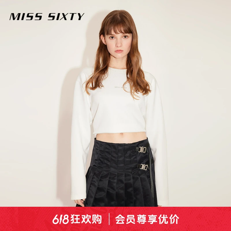 Miss Sixty长袖T恤女纯色落肩宽松休闲百搭美式街头