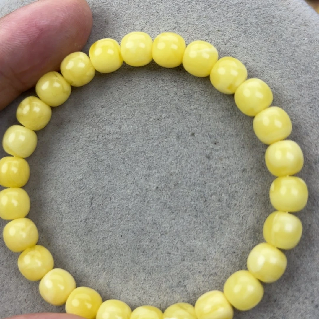 蜜蜡未镶嵌手串纯天然俄料奶白花极限弧高桩8*7.5腕口17+