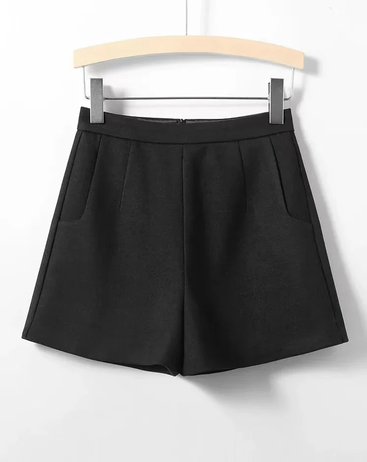 8055#时尚高腰显瘦冬款阔腿短裤