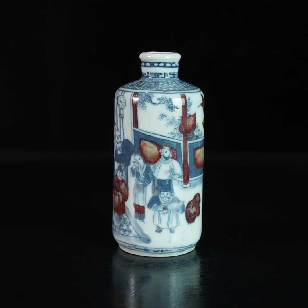 LNY250111001【十竹斋】清代青花釉里红包公断案鼻烟壶