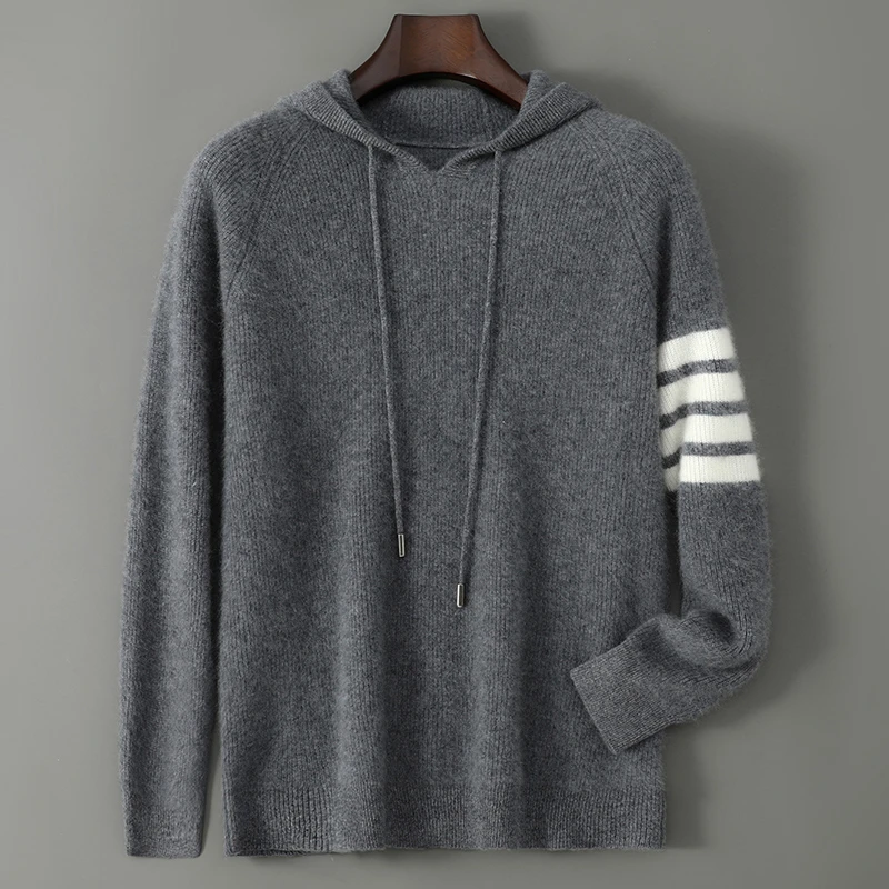 INOABADEN/因纳巴敦秋冬新款纯羊毛衫男士连帽针织毛衣高级感上衣