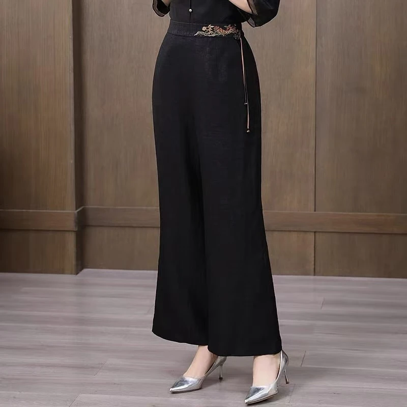 2025年新款黑龟纹绣花阔腿裤