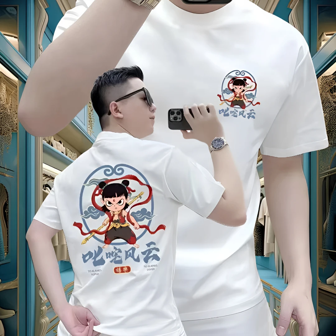叱咤风云新款圆领青年短袖印花T恤修身韩版休闲上衣时尚潮流夏季
