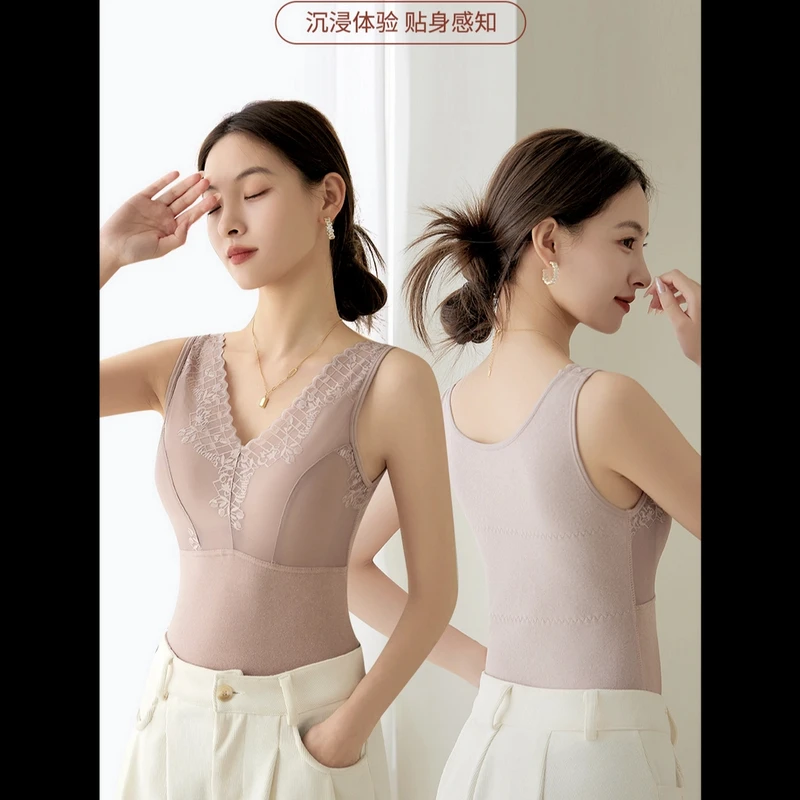 德绒保暖内衣女带胸垫秋冬速热防寒双面保暖背心女加绒加