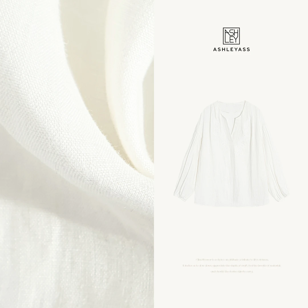 ashleyass“南法庄园衬衫”花卉绣花泡泡袖松弛感衬衫LSS250159R