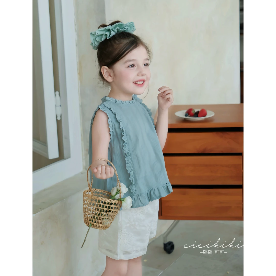 【蓝调】2025女童童装夏季百搭优雅儿童无袖上衣 熙熙可可SY2502