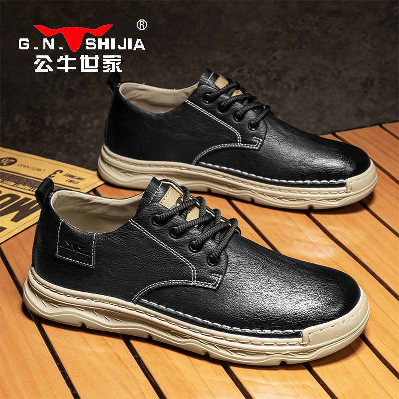 公牛世家男鞋2025新款工装运动休闲低帮鞋男士英伦风复古休闲皮鞋