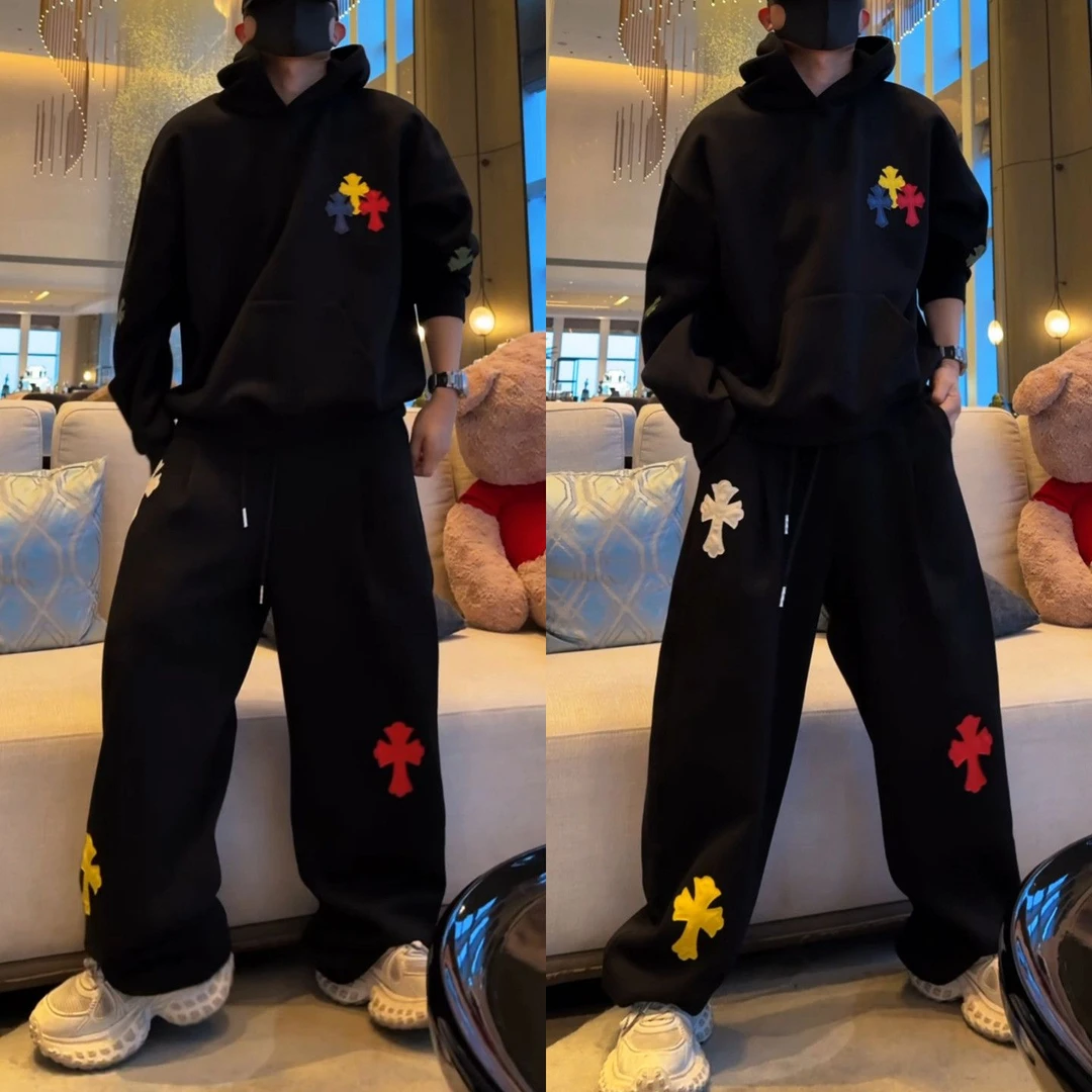 大码300斤时尚百搭连帽卫衣男女情侣款秋冬休闲显瘦阔腿裤两件套2