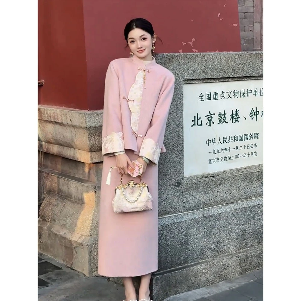 2025年秋冬新款时尚气质独特清冷感新中式国风复古外套半裙两件套