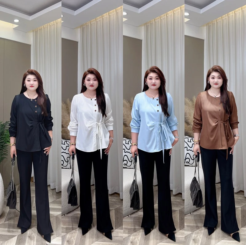 【上新 仅上衣】PMM82149秋季新款显瘦百搭收腰上衣大码女装