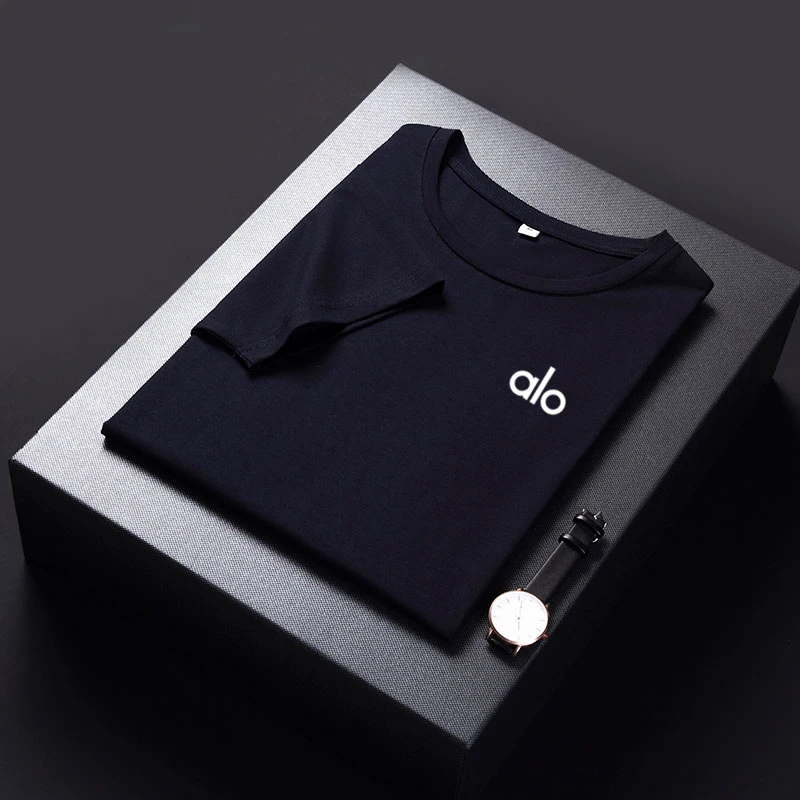 alo冰感轻奢莫代尔大码男装圆领短袖T恤冰丝速干加肥加大弹力上衣