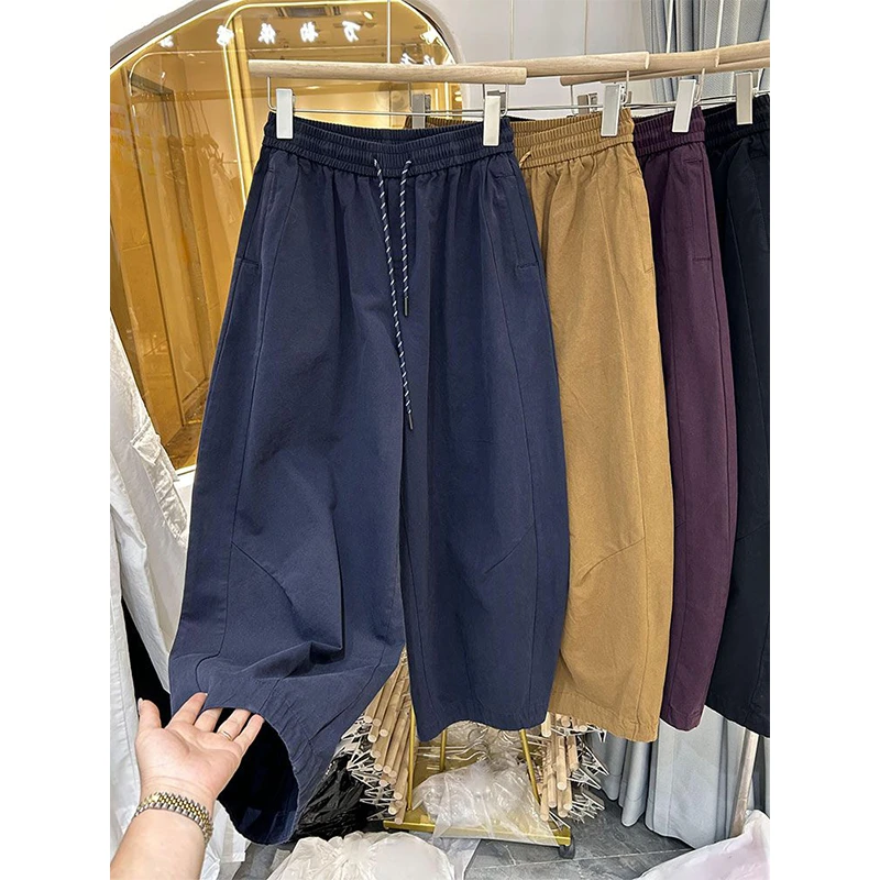 特大码300斤情侣休闲裤男女松紧腰抽绳阔腿裤秋冬宽松九分哈伦裤2