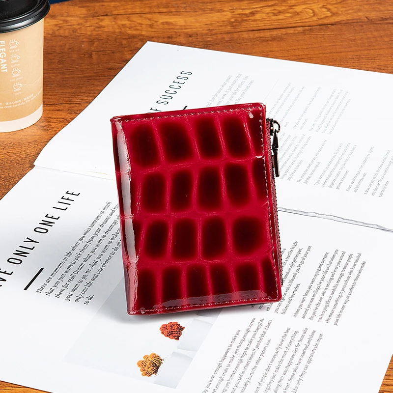 时尚石头纹牛皮短款小钱包女式里外真皮超薄两折大钞夹拉链零钱包