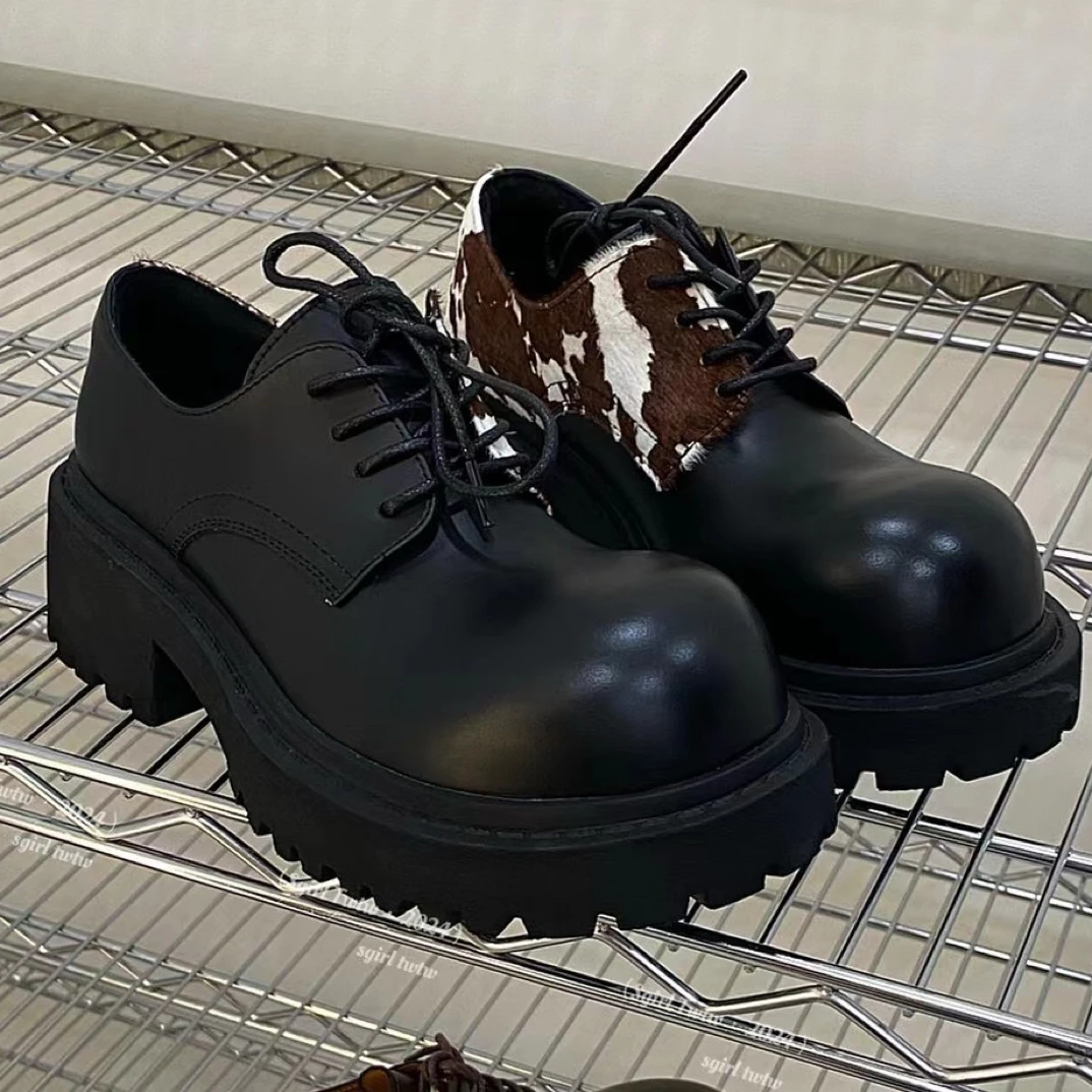 VEEFSHOW 3255 系带修面皮薄款厚底英伦风小皮鞋乐福鞋百搭女鞋