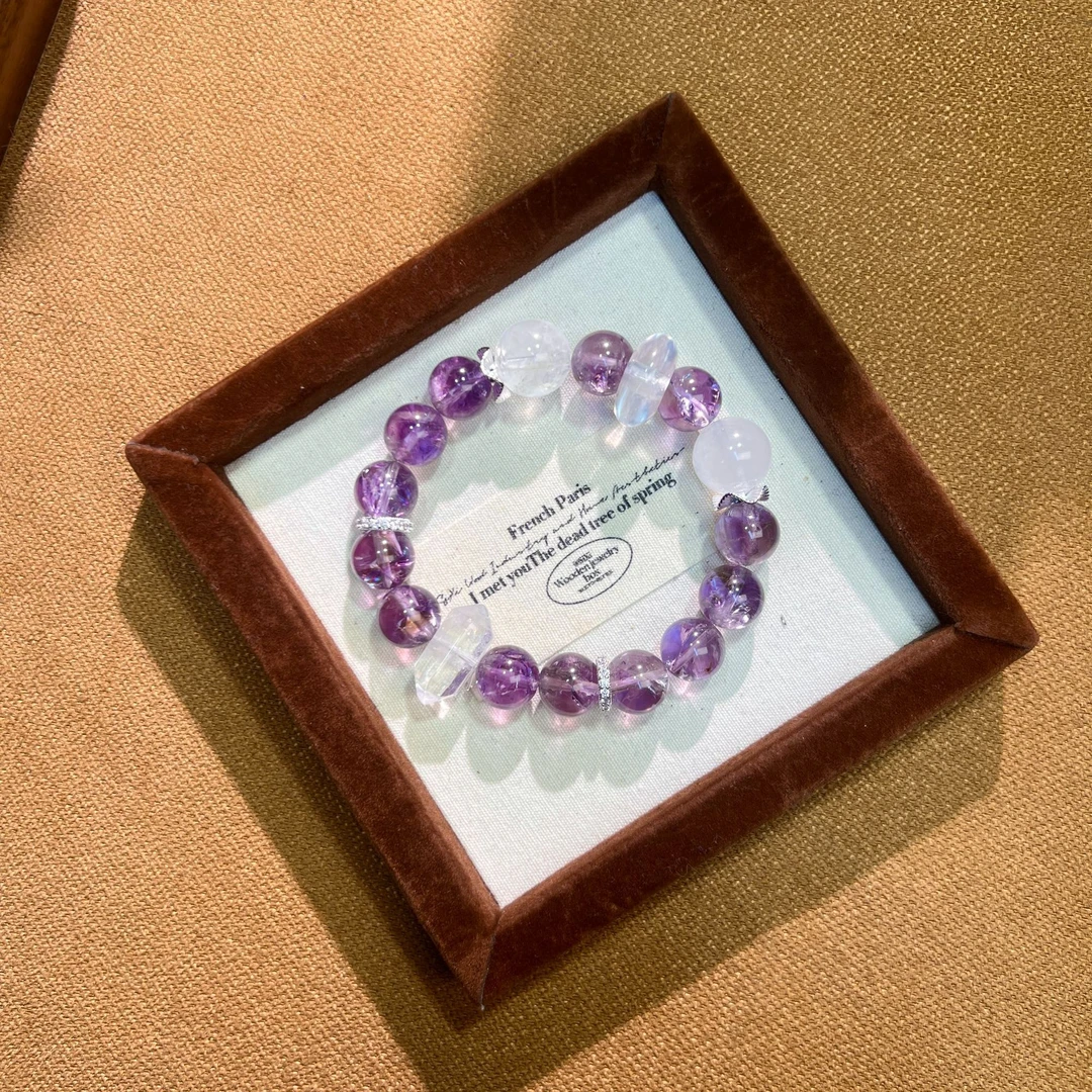 【好事降林】紫阿赛+白幽灵+菱形水晶天然水晶手串原创设计款A96