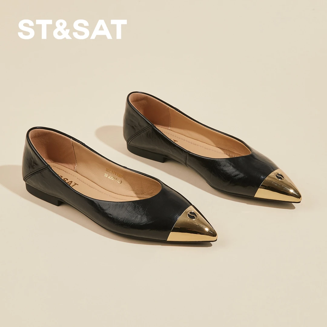 星期六时尚气质真皮单鞋女2025夏季新款法式小香风黑色尖头休闲鞋