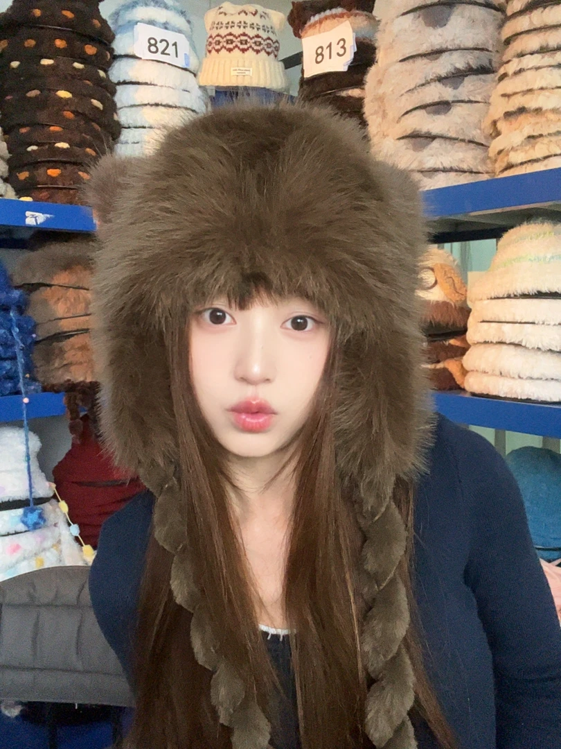 【可爱浣熊帽 一帽两用】冬季加厚护耳可变包包的帽拍照针织帽子