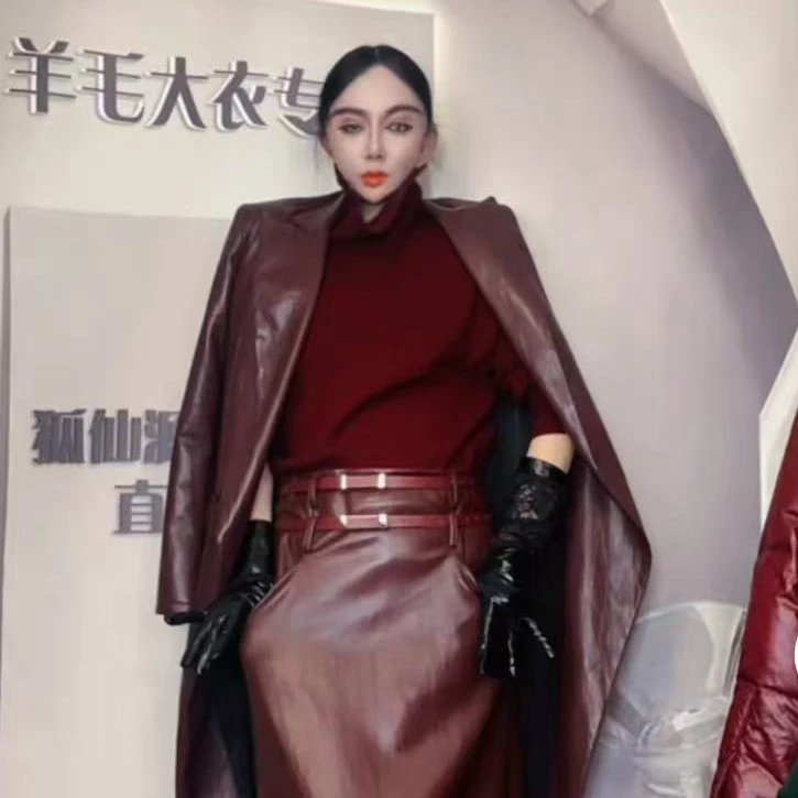 777狐仙时尚安哥拉红显瘦气质网红女士单裤子