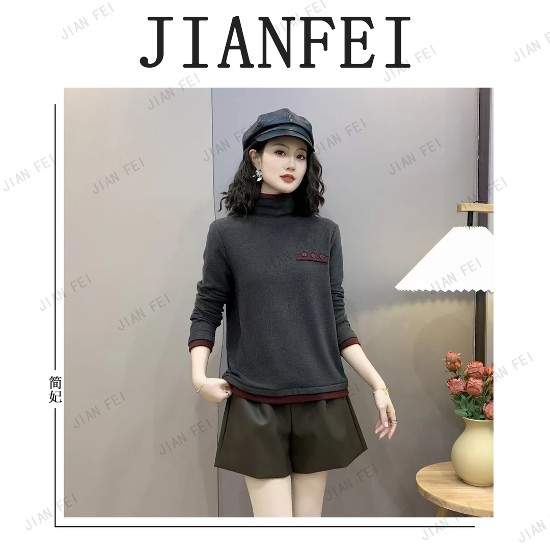 QK8212 女士假两件卫衣圆领长袖百搭休闲时尚纯色