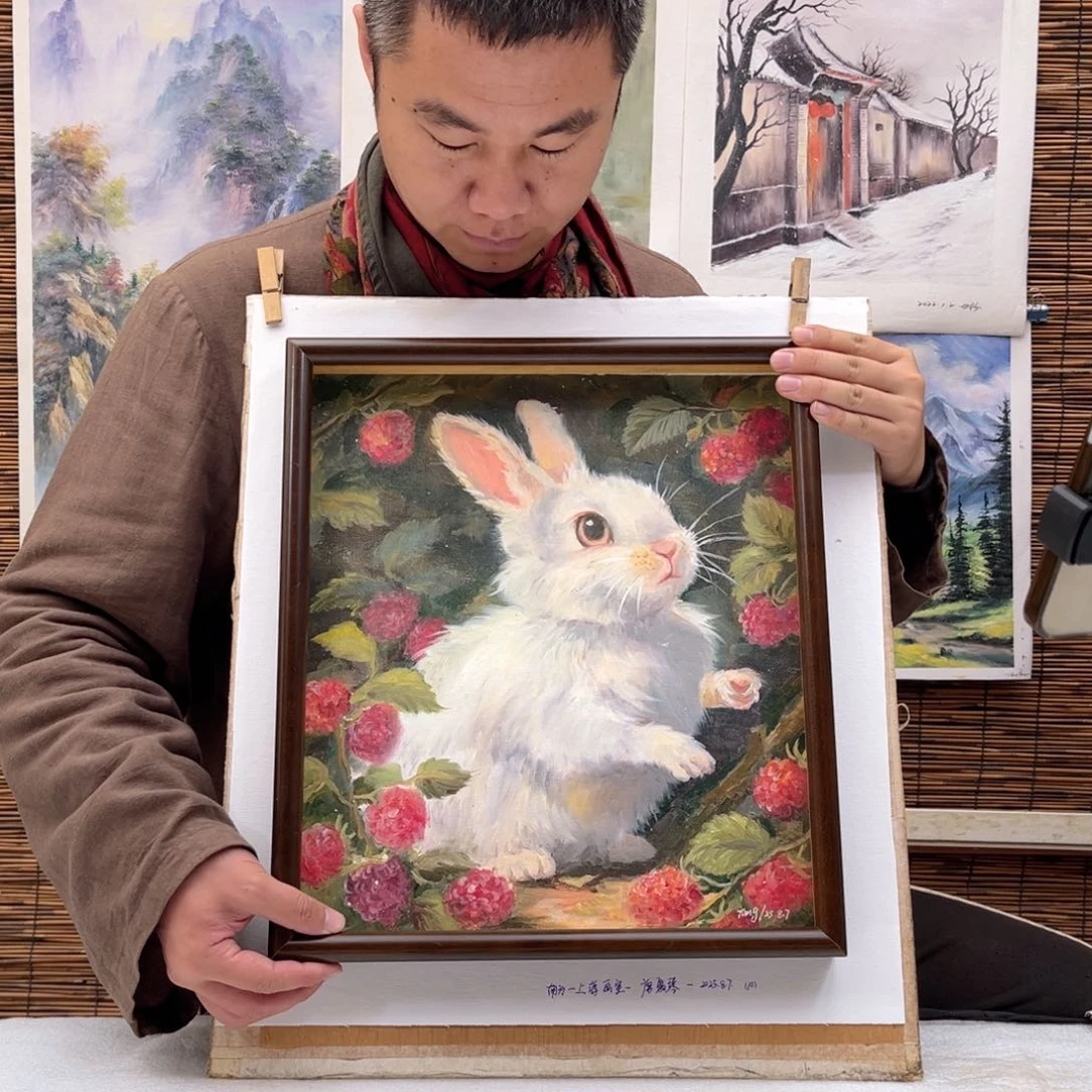 油画行路人小院绘画作品竞拍