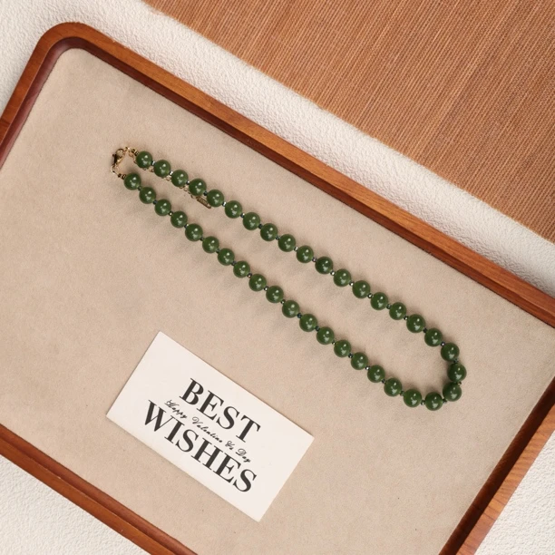 合金项链 LZ3371-5 【碧翠】12mm墨绿色满串琉璃项链