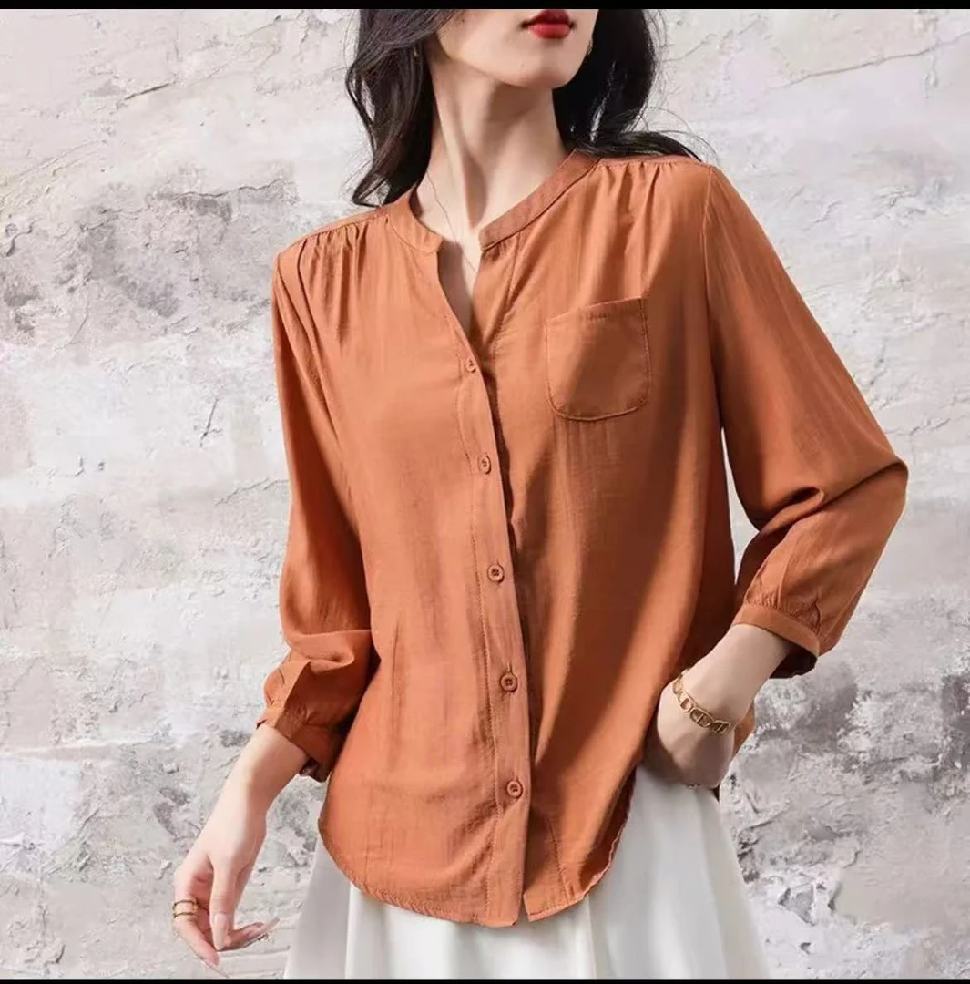 2517#侧边口袋款衬衫女显瘦气质时尚百搭洋气遮肚春夏