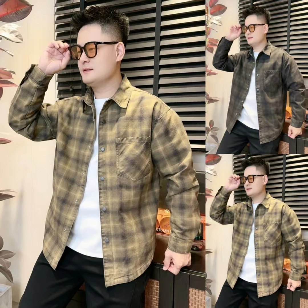 牛仔格子衬衫翻领秋季男士修身休闲时尚潮流韩版长袖外套5605