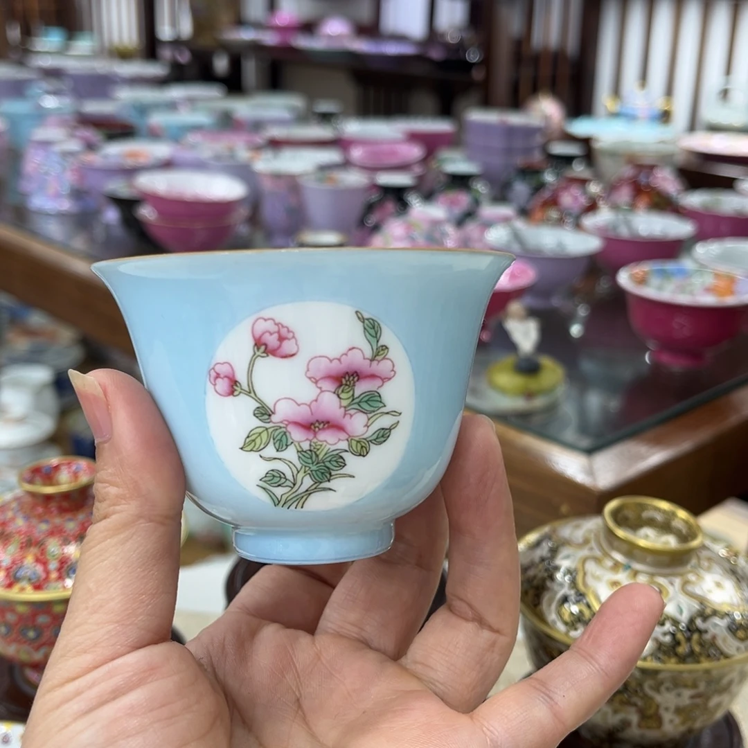 全手工全手绘珐琅彩开窗杯
