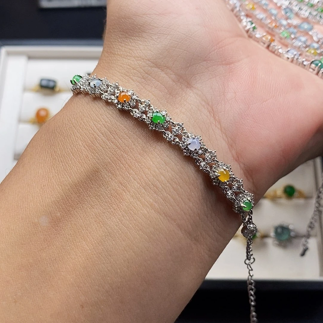 银S925镶嵌手链翡翠w w