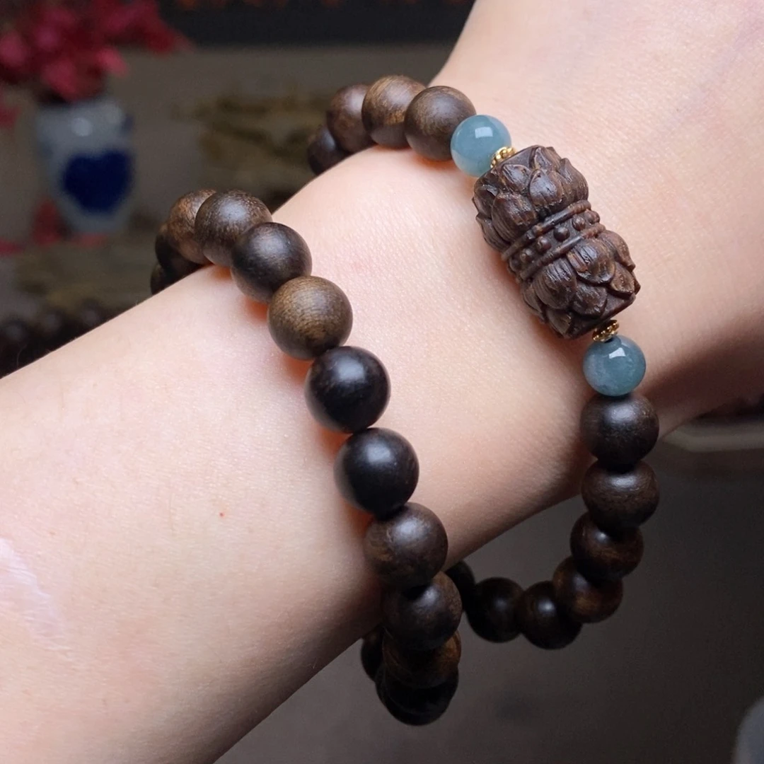 沉香手串越南富森红土星空料0.8+芽庄白棋沉香木雕配饰