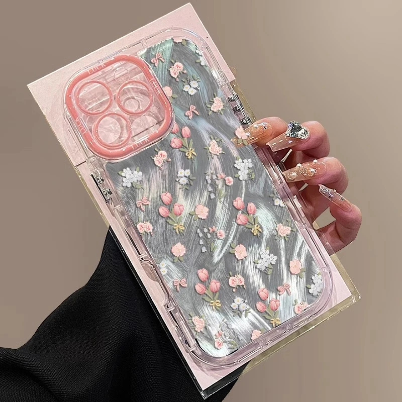 粉色郁金香适用苹果16promax手机壳iphone15pro保护套14p时尚清新