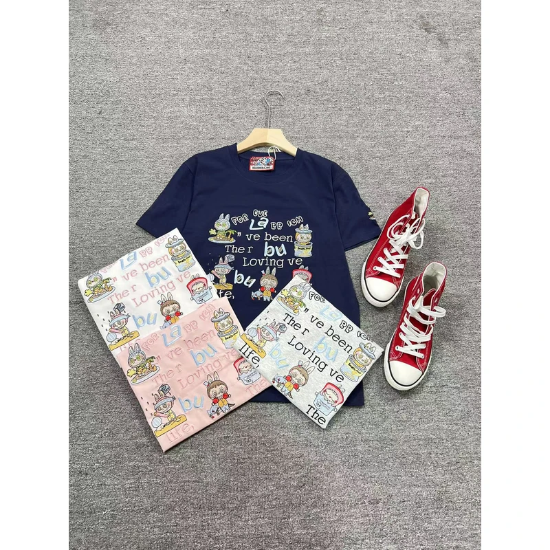 079【夏季新款】胸前满绣字母卡通布布潮牌休闲圆领短袖