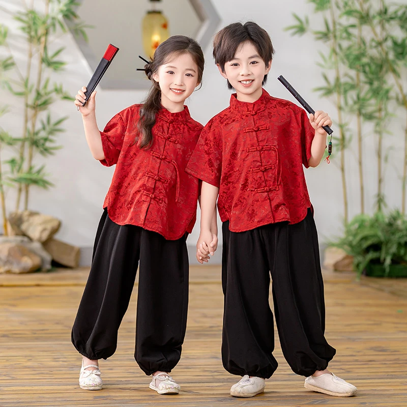 汉服男童夏季儿童中国风套装2025新款女童周岁礼服宝宝中式演出服
