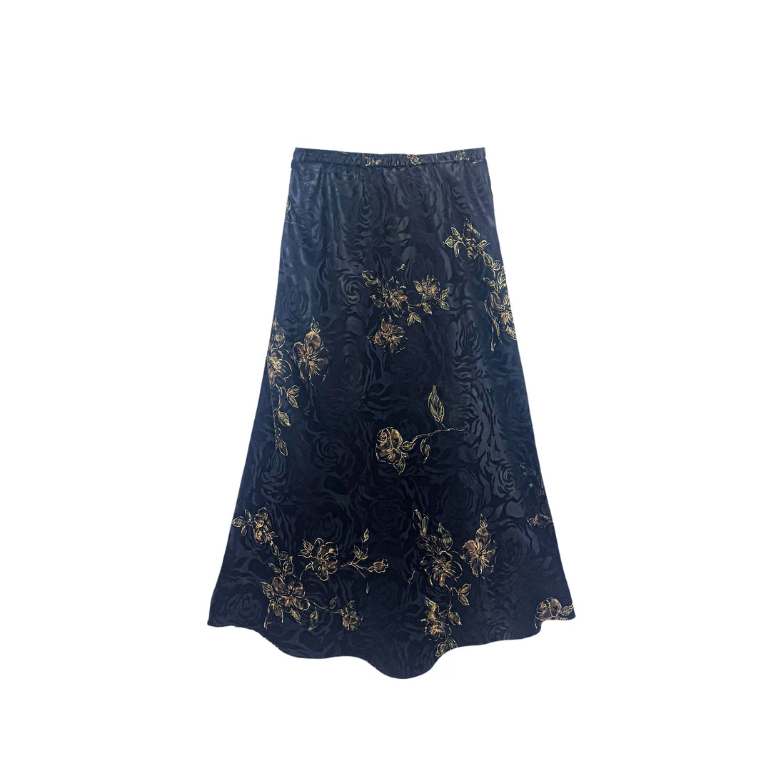 【橙庐】343017原创新中式蔷薇提花香云纱A字半裙 女士香云纱老钱风