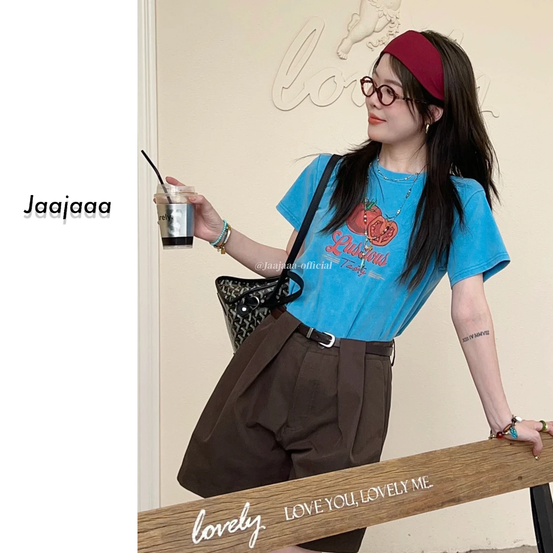 Jaajaaa甜夏物语 洋气减龄高级感番茄字母印花短袖T恤/XHXH