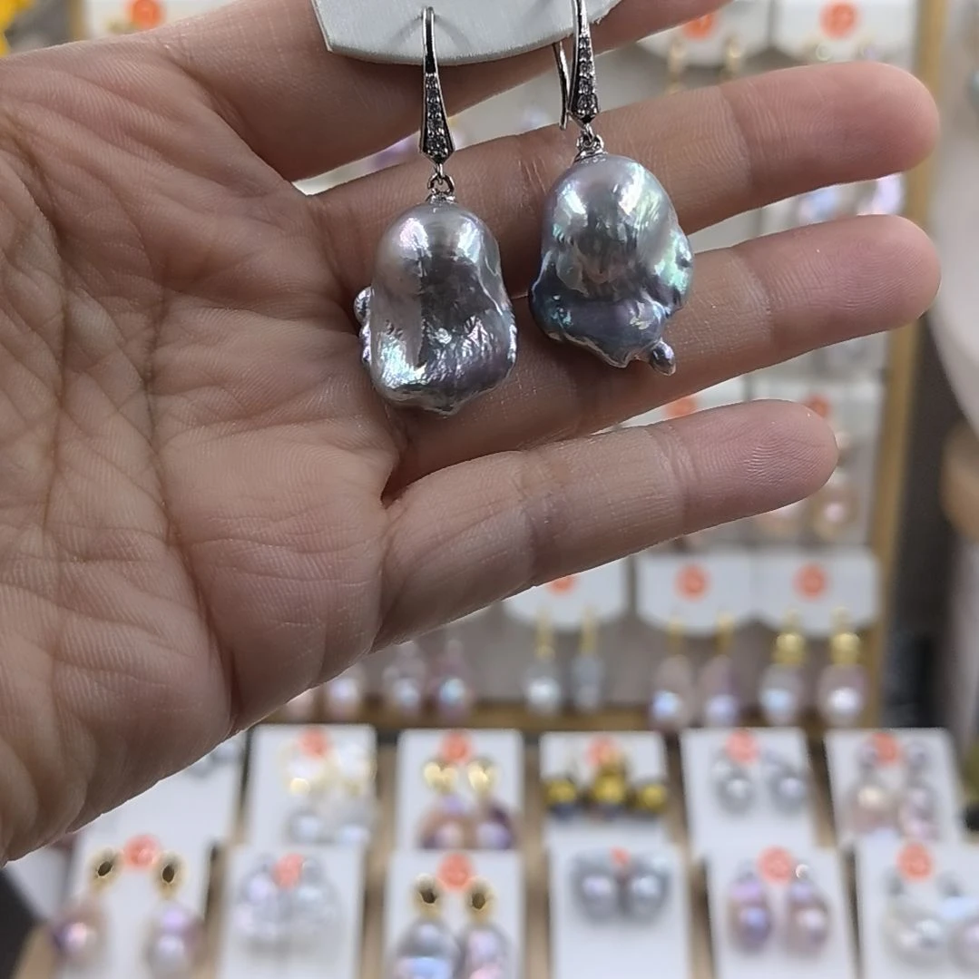 银S925镶嵌淡水珍珠耳饰幸**满